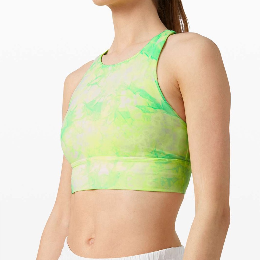 Lululemon Energy Bra High Neck Long Line Shibori Highlight Yellow Green 4